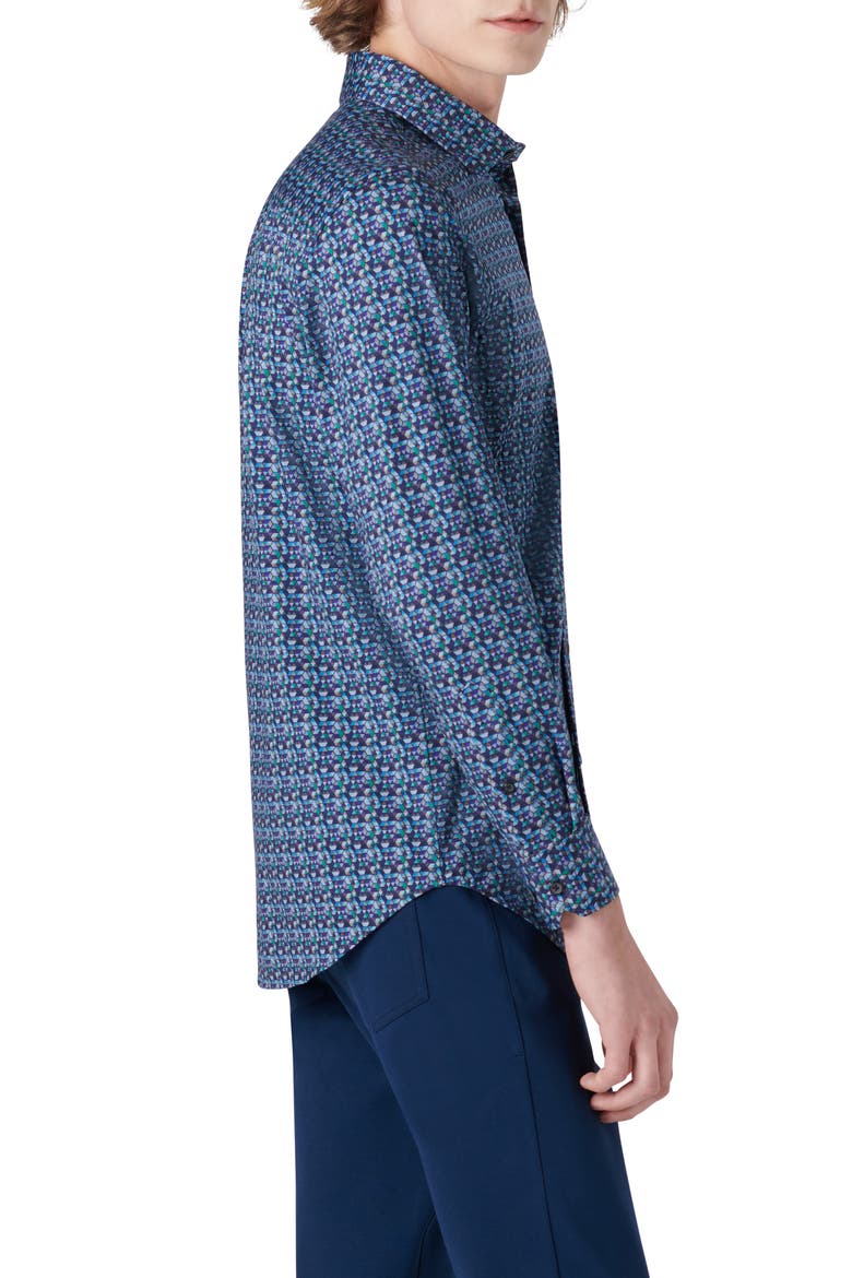 OoohCotton® Geo Print Button-Up Shirt, Alternate, color, PEACOCK