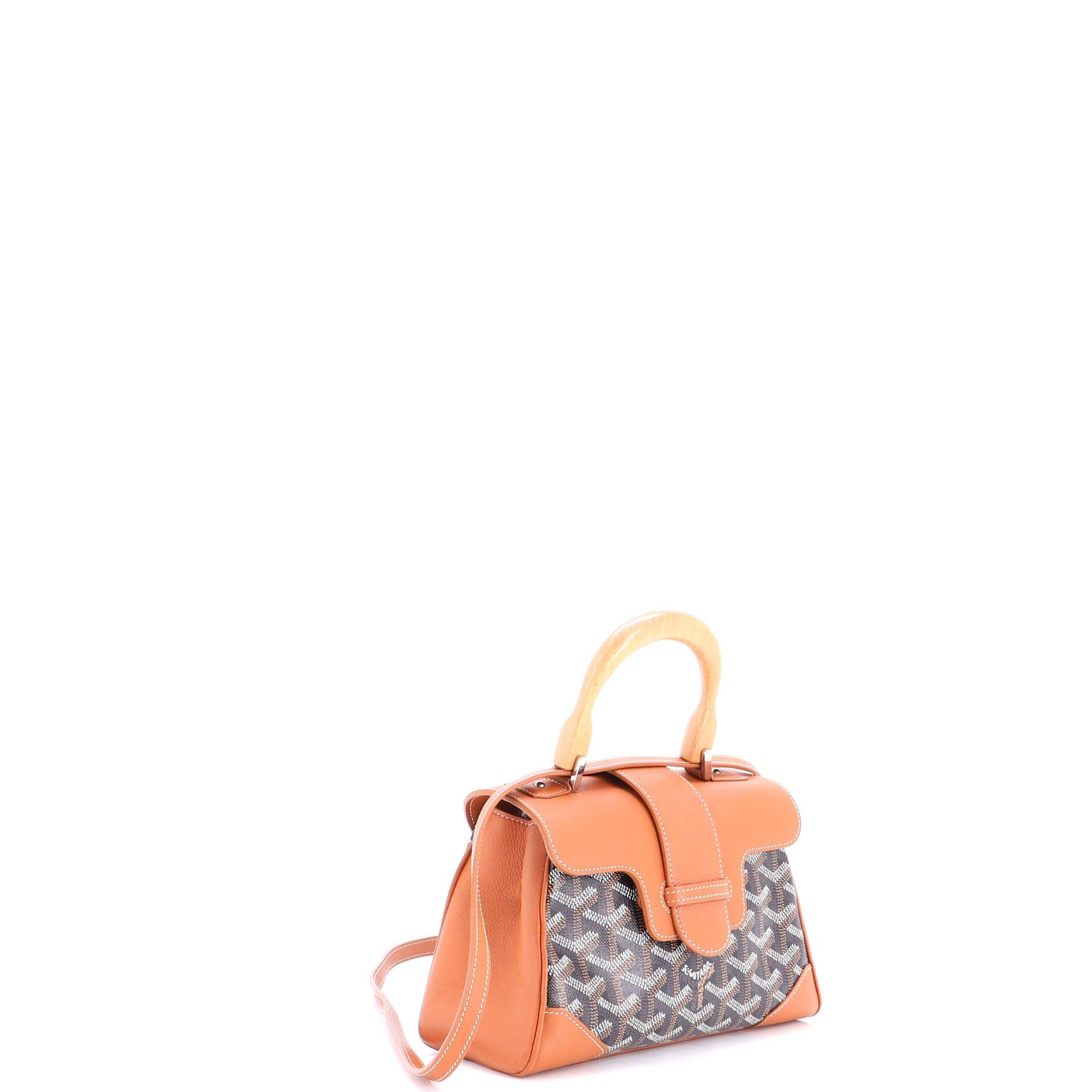 Pre-Owned Goyard Saigon Top Handle Bag Coated Canvas with Leather Mini, Alternate, color, Brown