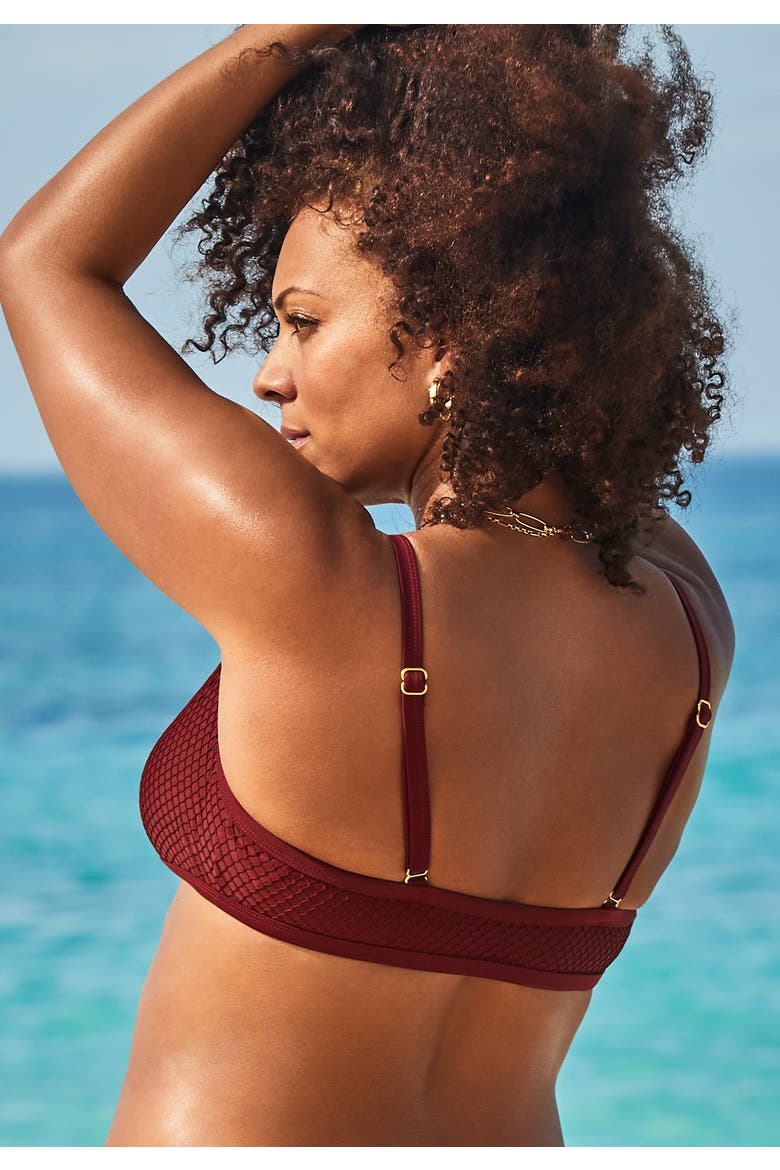 O Ring Knit Mesh Overlay Bikini Top, Alternate, color, Maroon