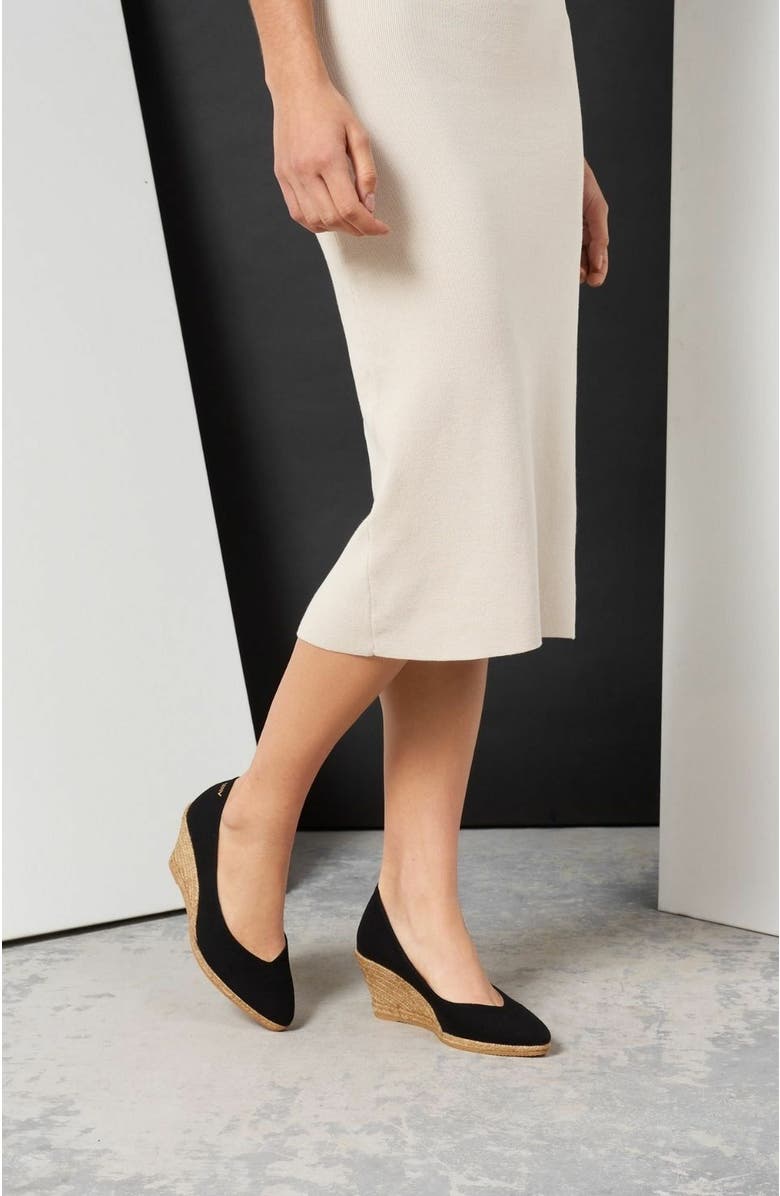 VISCATA Roses Canvas V Cut Espadrille Wedges, Alternate, color, Black