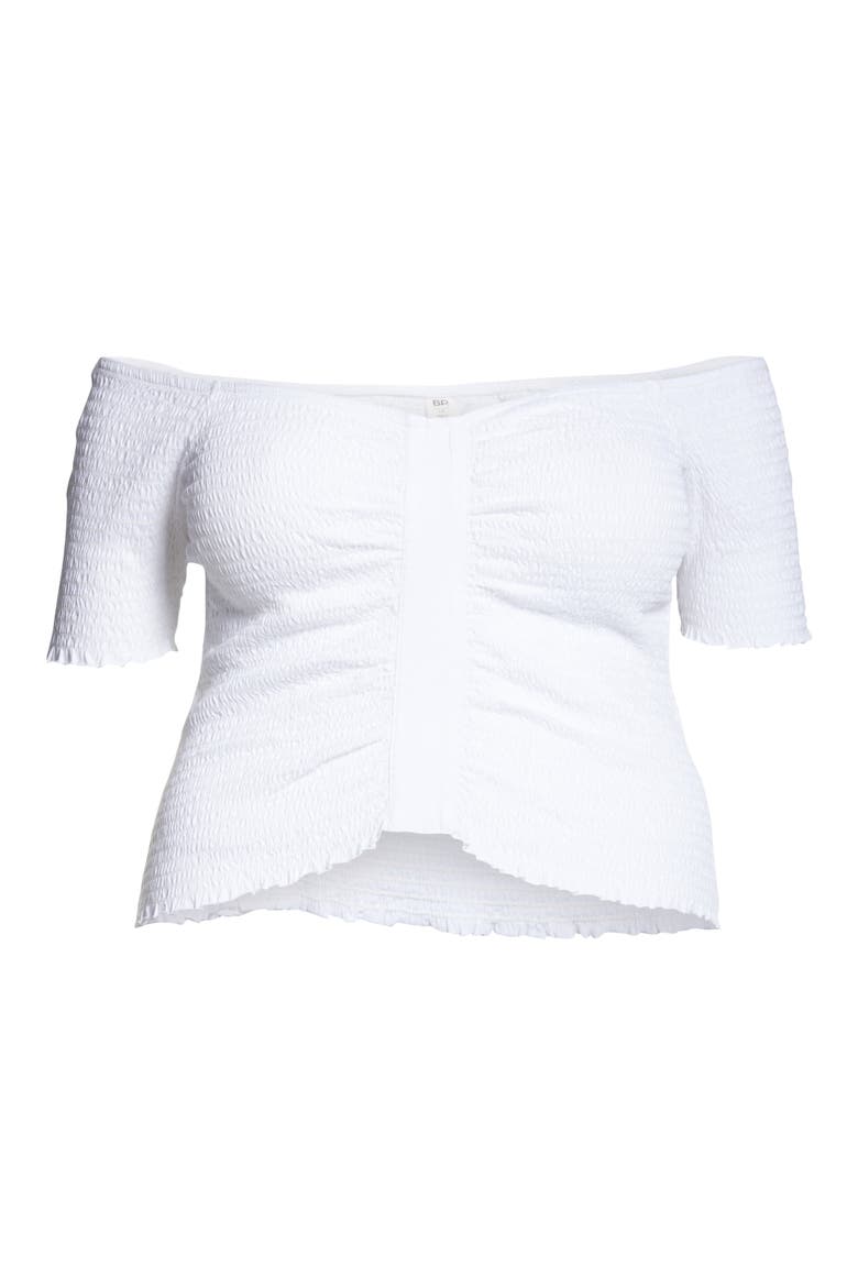 Smocked Off The Shoulder Top, Alternate, color, WHITE