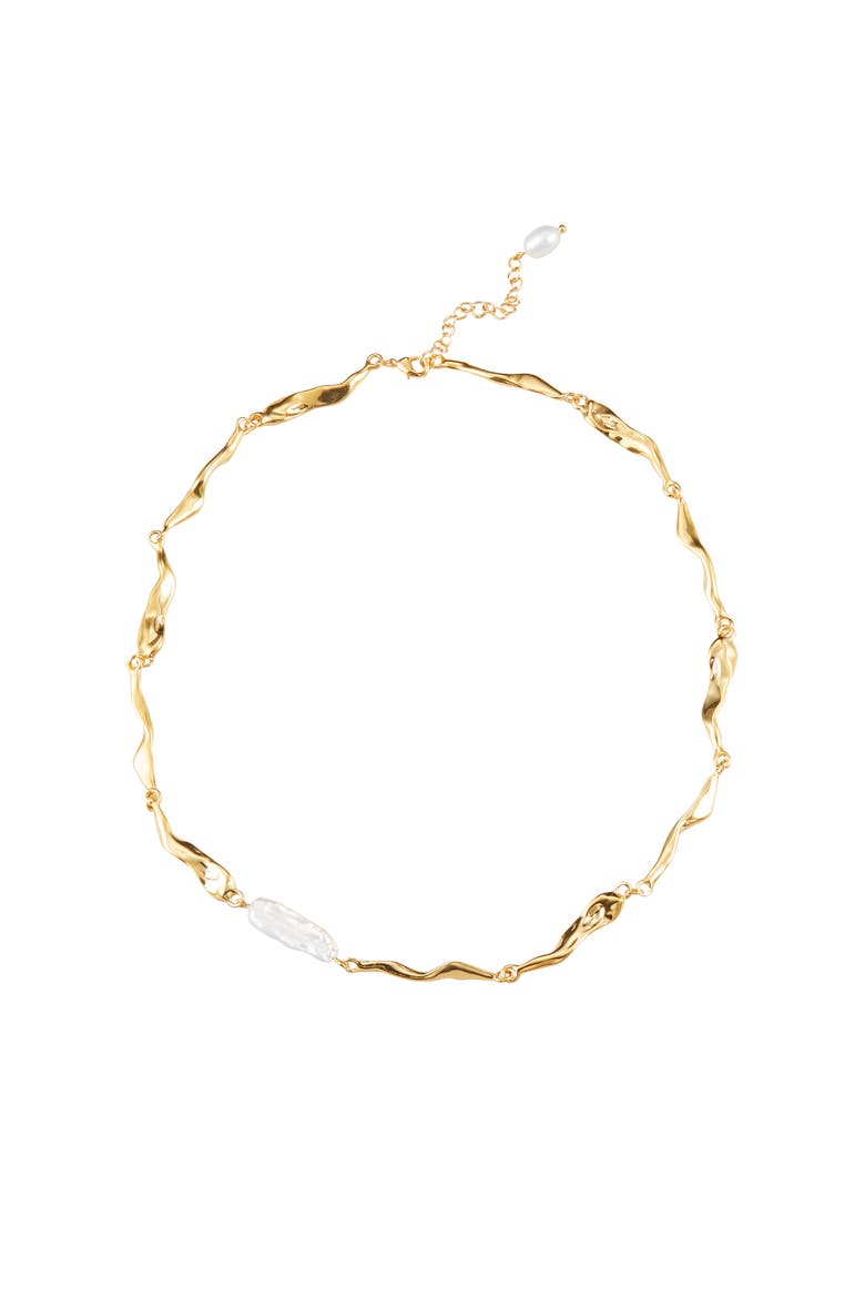 Freshwater Baroque Pearl Molten Necklace, Main, color, Gold