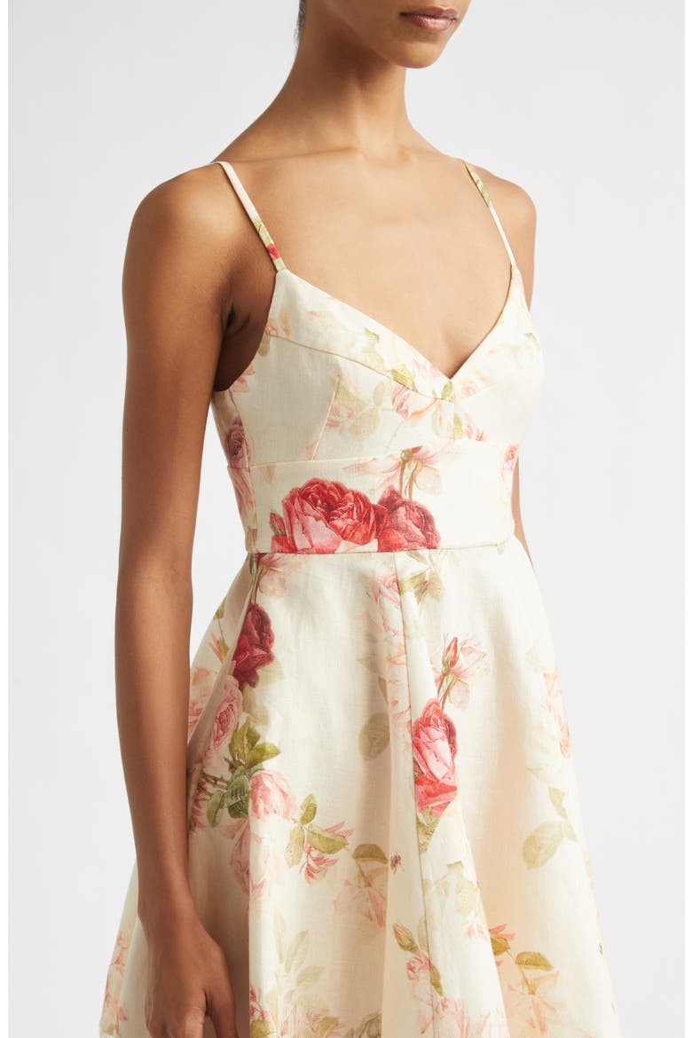 Roselight Picnic Linen & Silk Minidress, Alternate, color, CREAM ROSE FLORAL