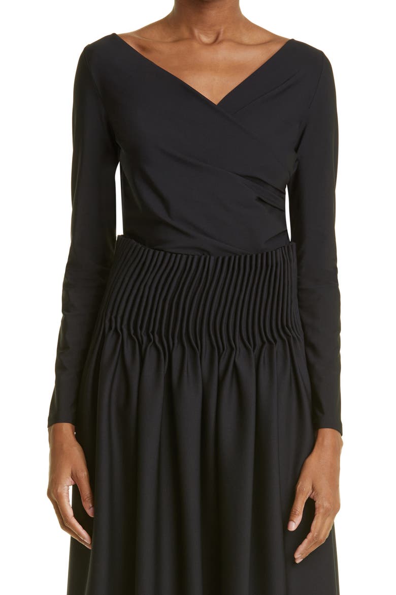 Gardena Surplice V-Neck Long Sleeve Jersey Top, Main, color, BLACK