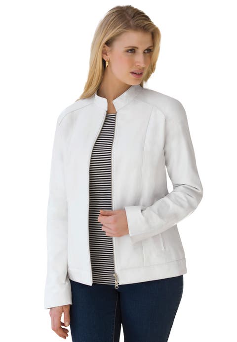 Zip Front Leather Jacket (Plus)