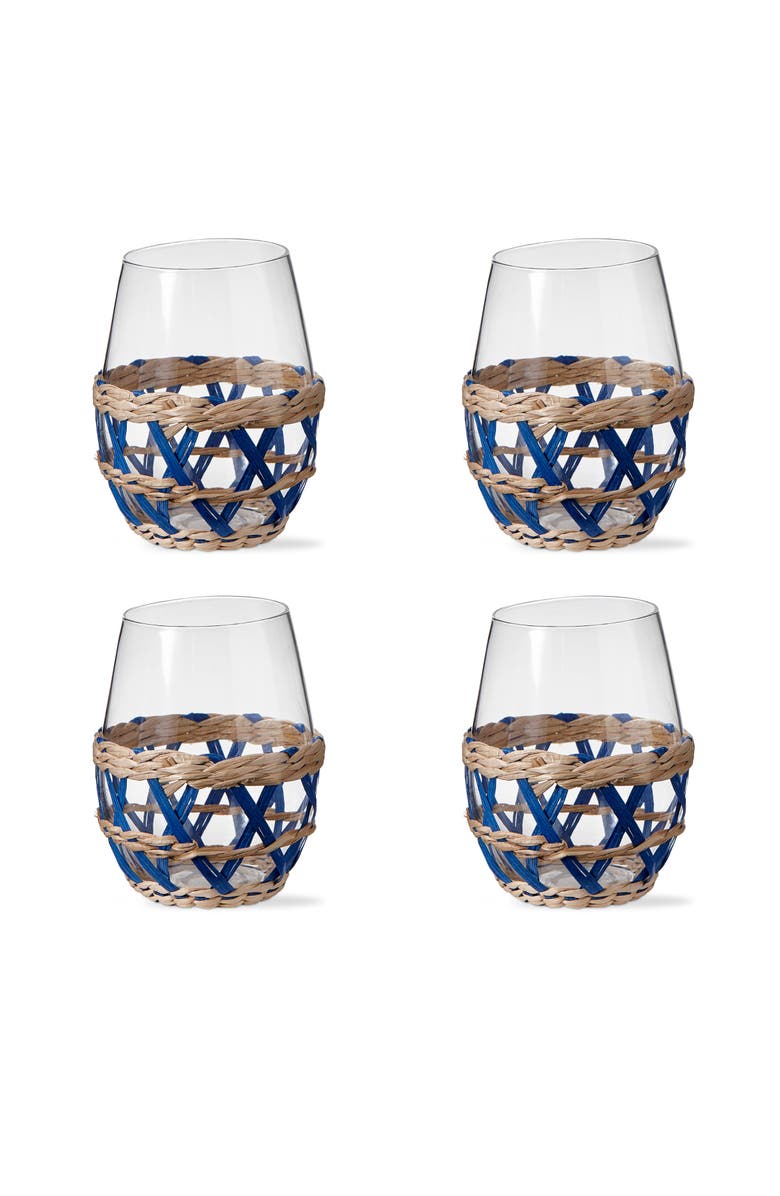 tag Island Clear Glass with Blue Straw Sleeve Set of 4, Main, color, Blue