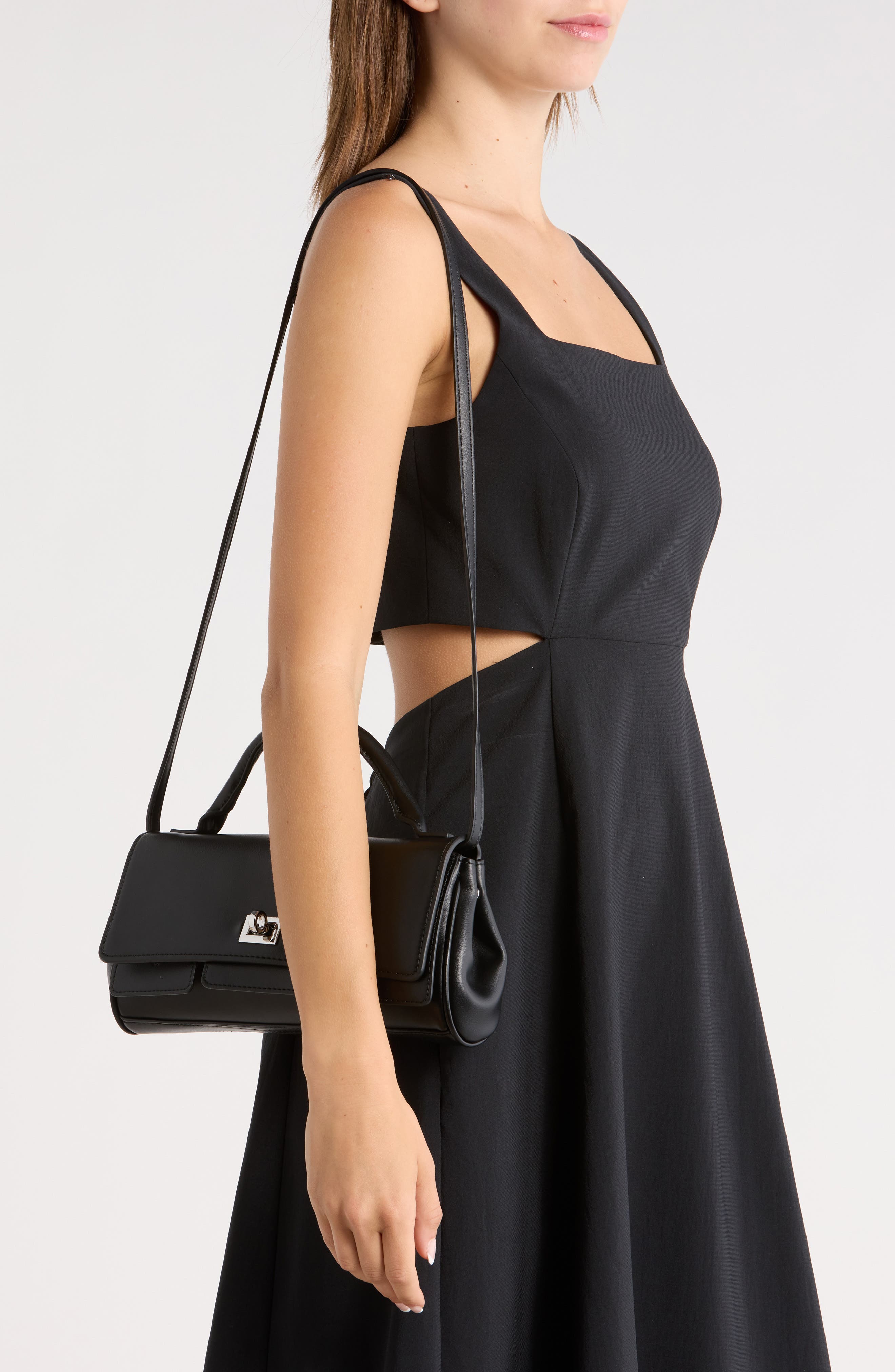 Melie Bianco Stevie Top Handle Handbag, Alternate, color, Black