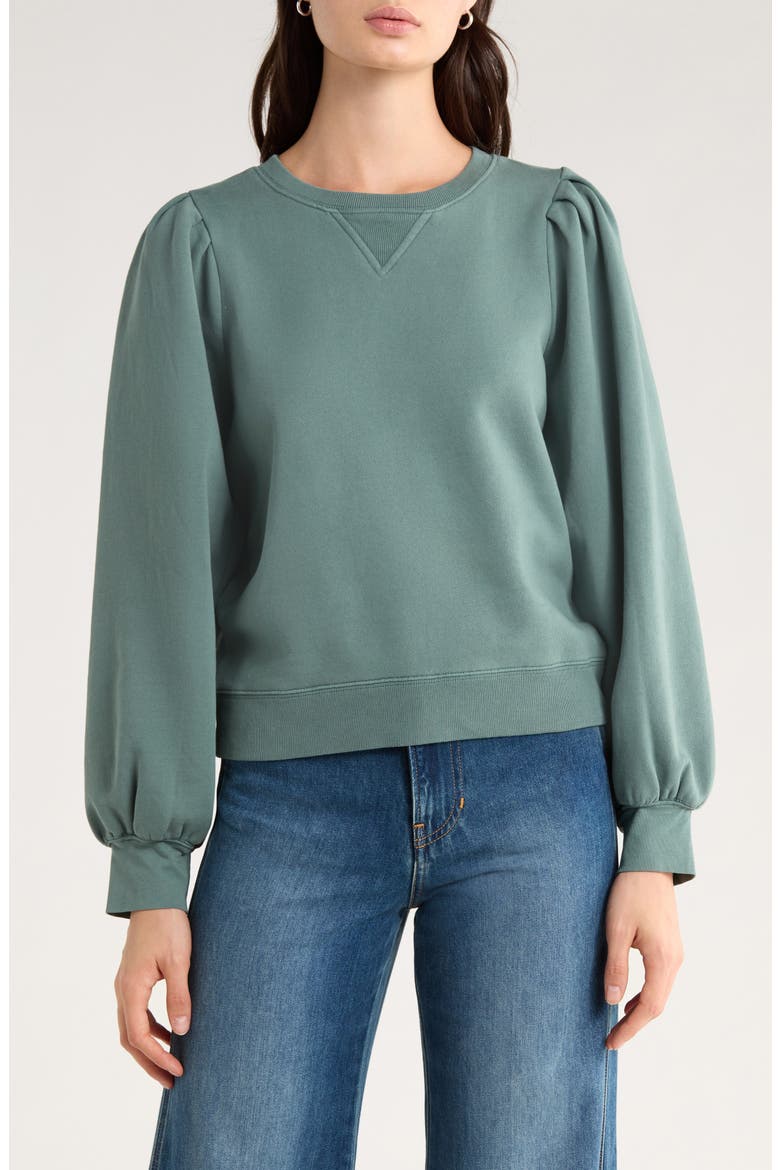Tiffany Puff Sleeve Cotton Fleece Sweatshirt, Main, color, LAKE