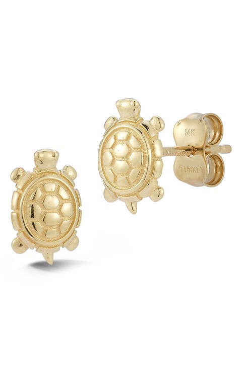14K Yellow Gold Turtle Stud Earrings