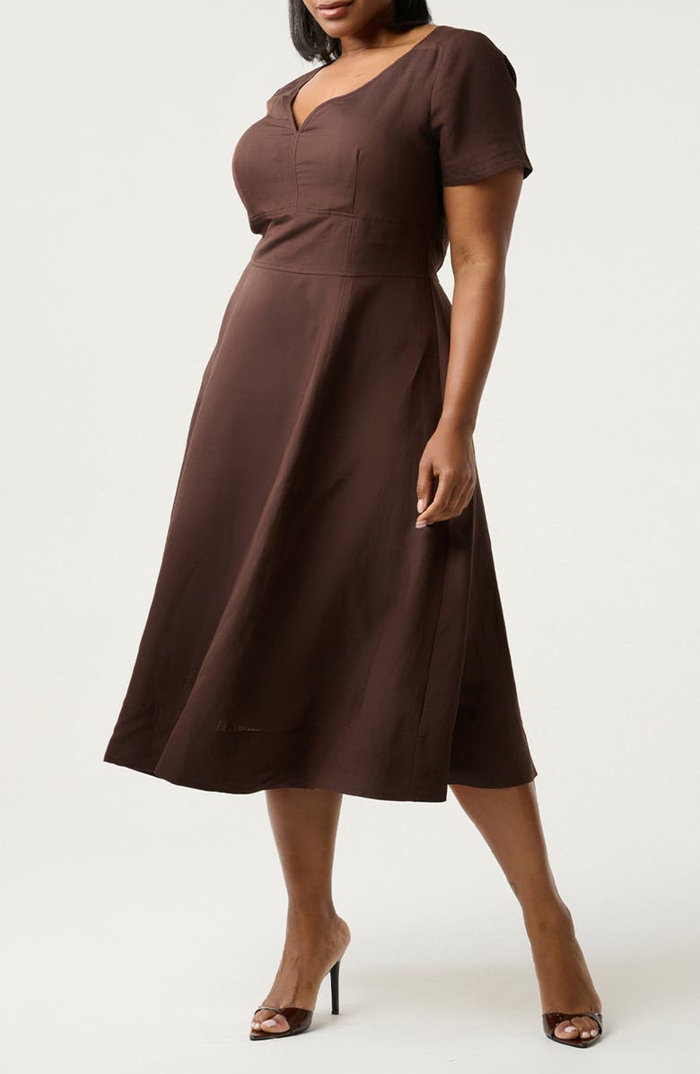 Estelle Akira Linen Blend Fit & Flare Midi Dress, Alternate, color, Chocolate