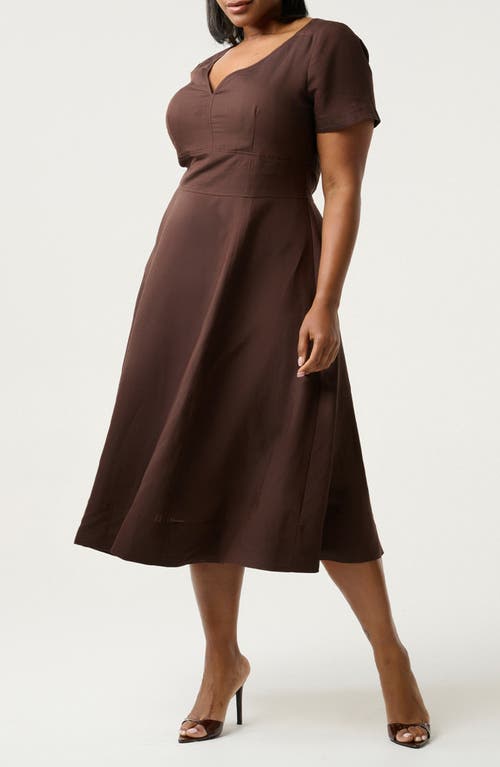 Estelle Akira Linen Blend Fit & Flare Midi Dress In Brown