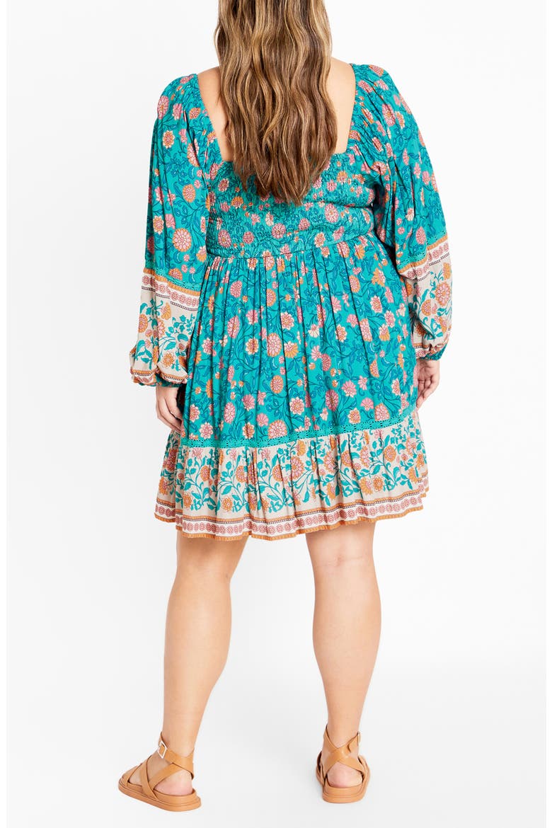 Aurora Long Sleeve Tiered Minidress, Alternate, color, TURQUOISE