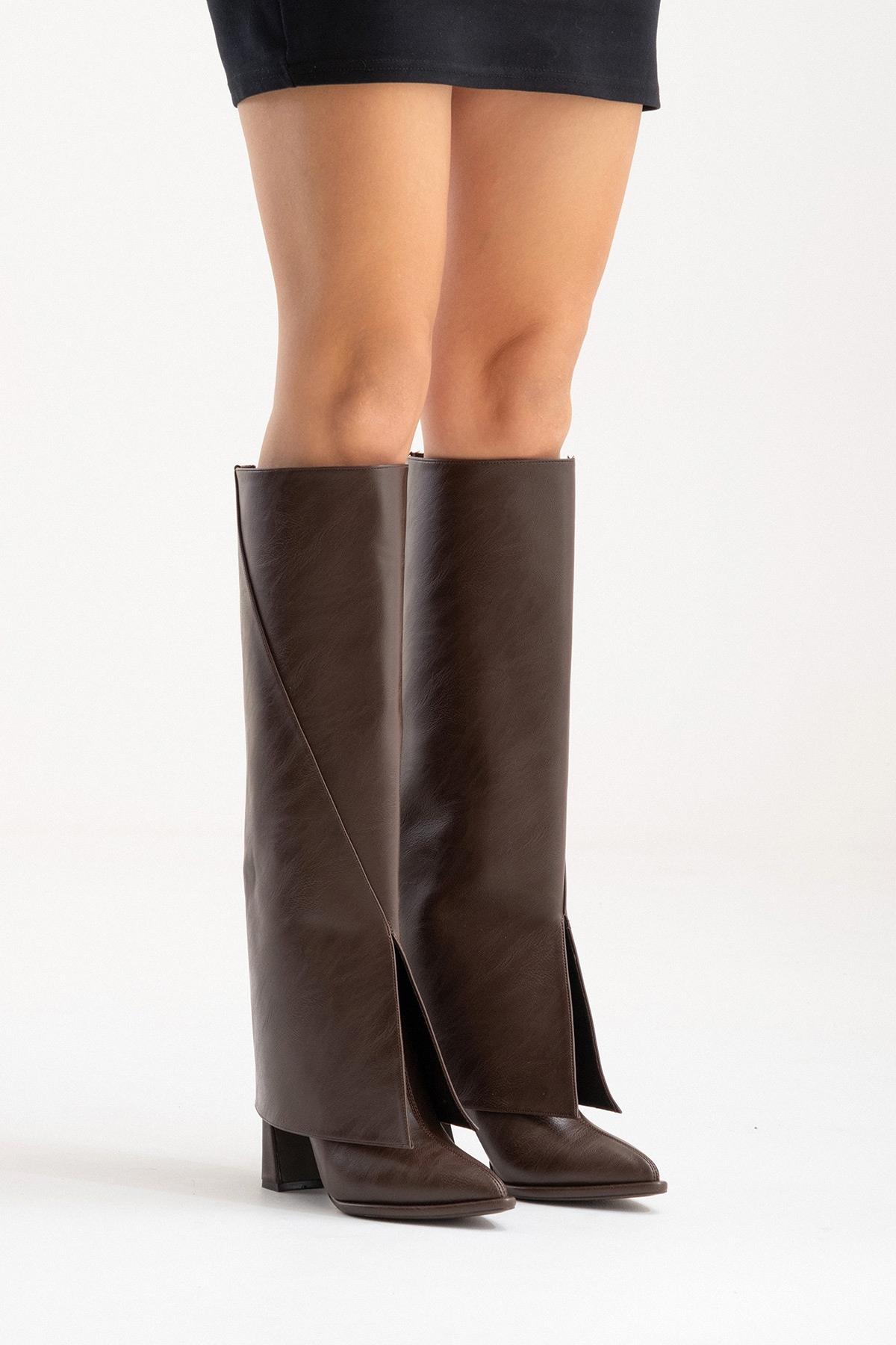 Aja Block Heel Convertible Knee High Boot, Alternate, color, Coffee Faux Leather