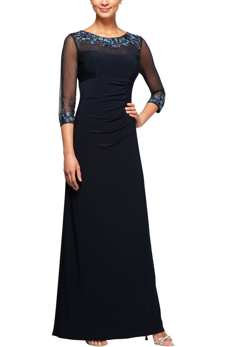 Alex Evenings Embellished Ruched Empire Waist Gown, Alternate, color,