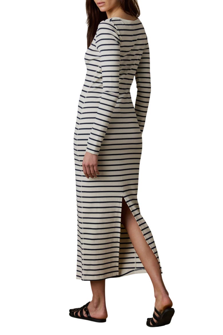 Surfside Long Sleeve Rib Stretch Organic Cotton Maxi Dress, Alternate, color, SALT AIR STRIPE