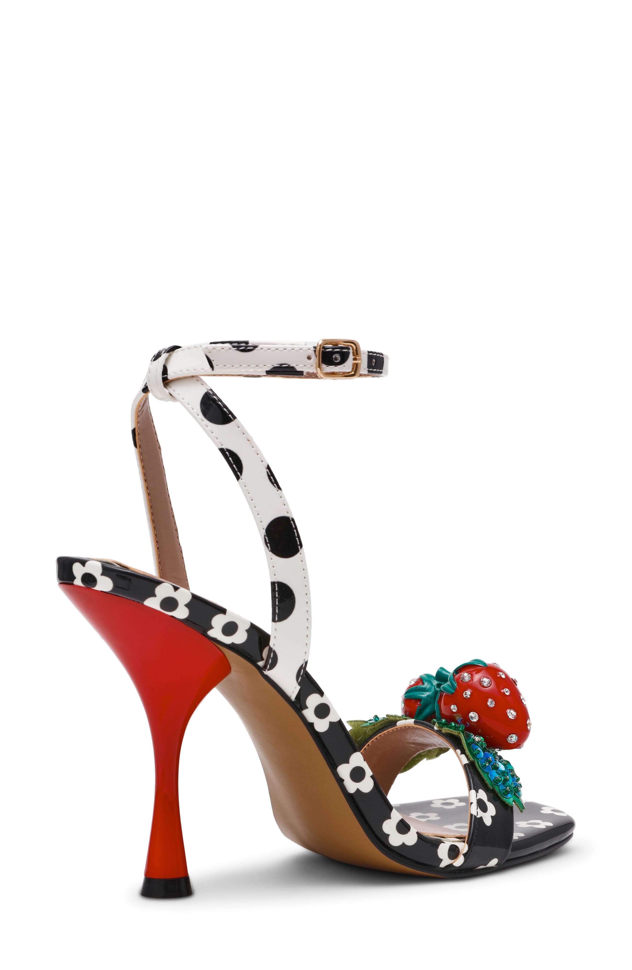 Betsey Johnson Addison Ankle Strap Sandal, Alternate, color, Black/ White Multi