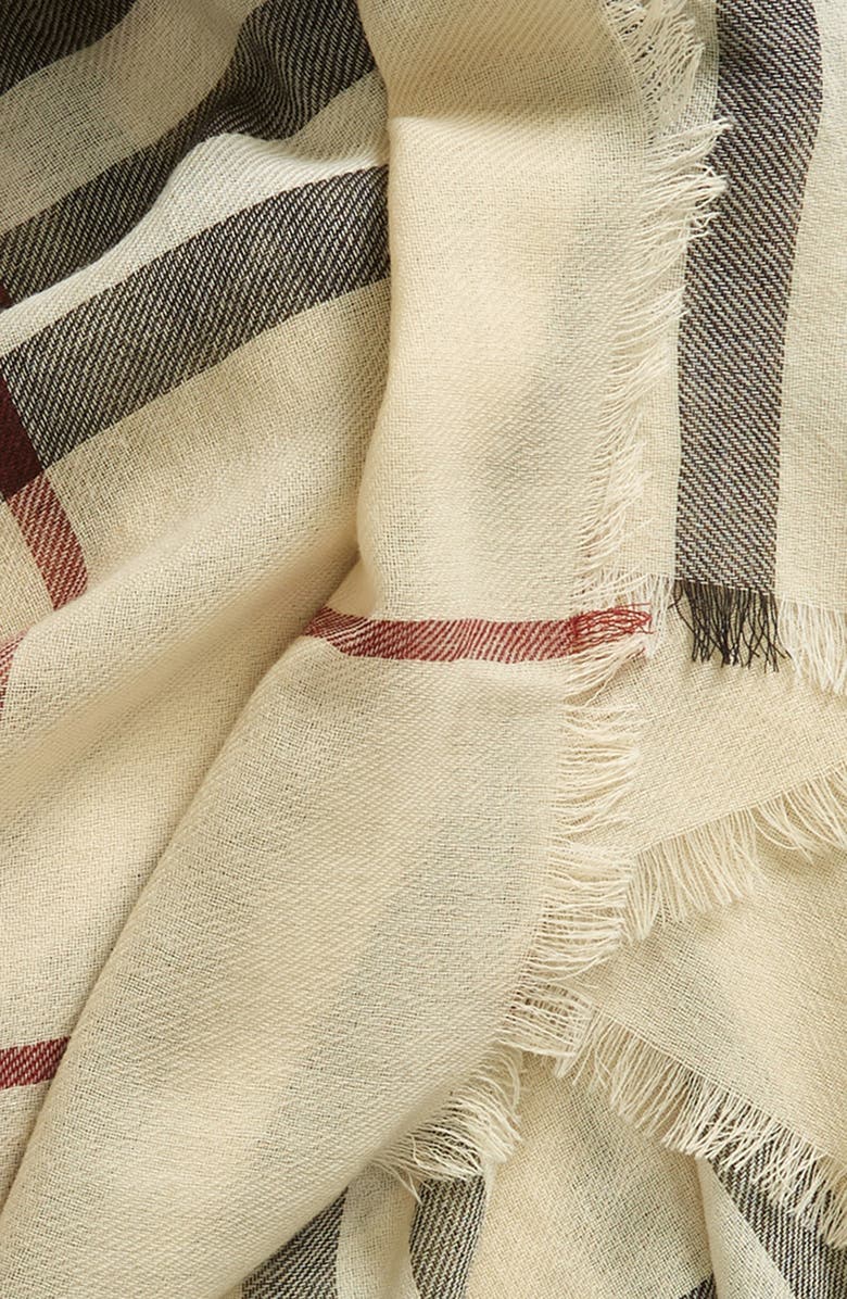 Burberry Check Lightweight Wool Scarf, Alternate, color, Stone