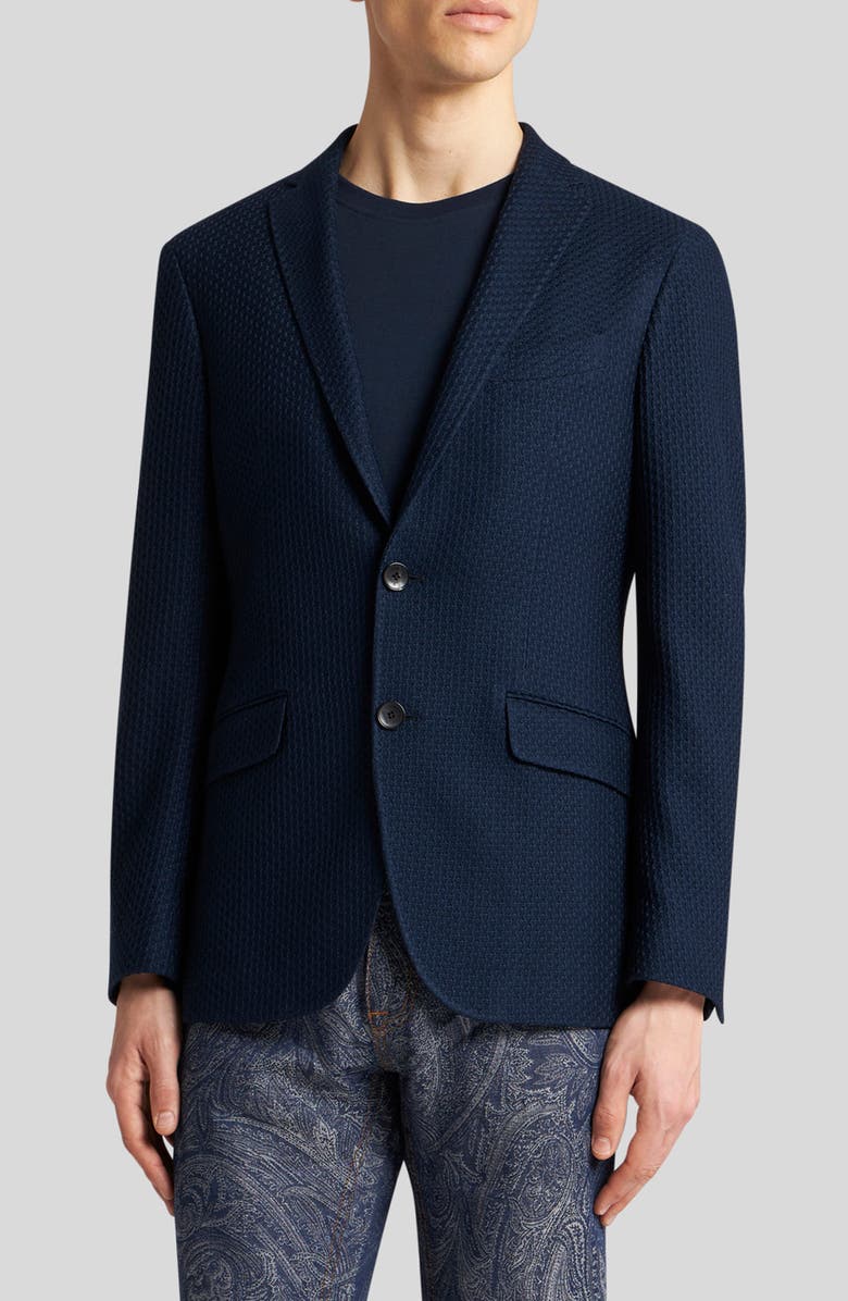 Etro Roma Navy Textured Cotton Knit Blazer, Main, color, Blue Scurissimo