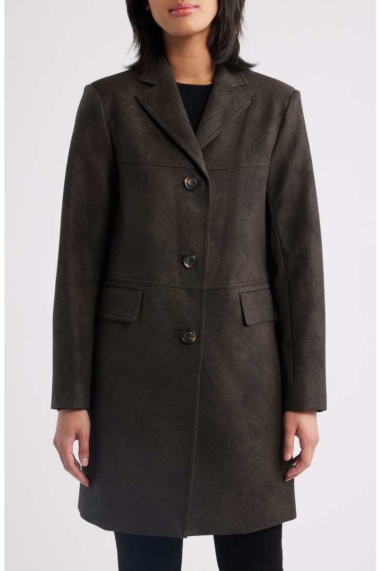 Faux Leather Coat, Alternate, color, DARK BROWN