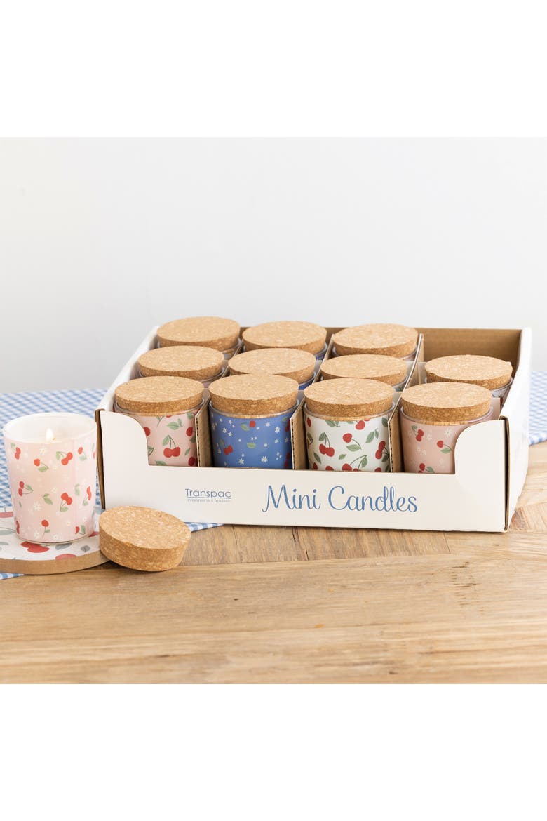 Mini Glass Cherry Candles Scent Wildflowers Set of 12 Jar Candle with Lid Wax Multicolored for Spring Tabletop Lighting, Alternate, color, Multicolored