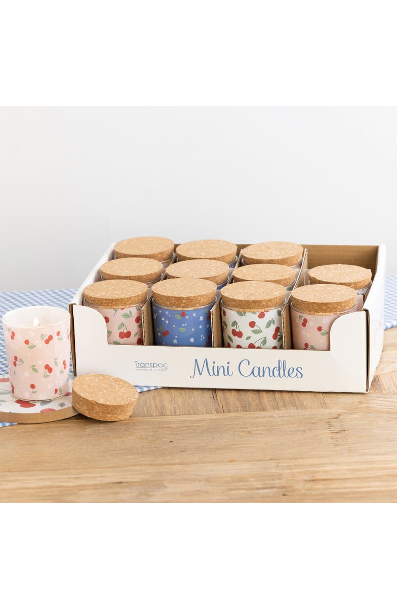 Transpac Mini Glass Cherry Candles Scent Wildflowers Set of 12 Jar Candle with Lid Wax Multicolored for Spring Tabletop Lighting, Alternate, color, Multicolored