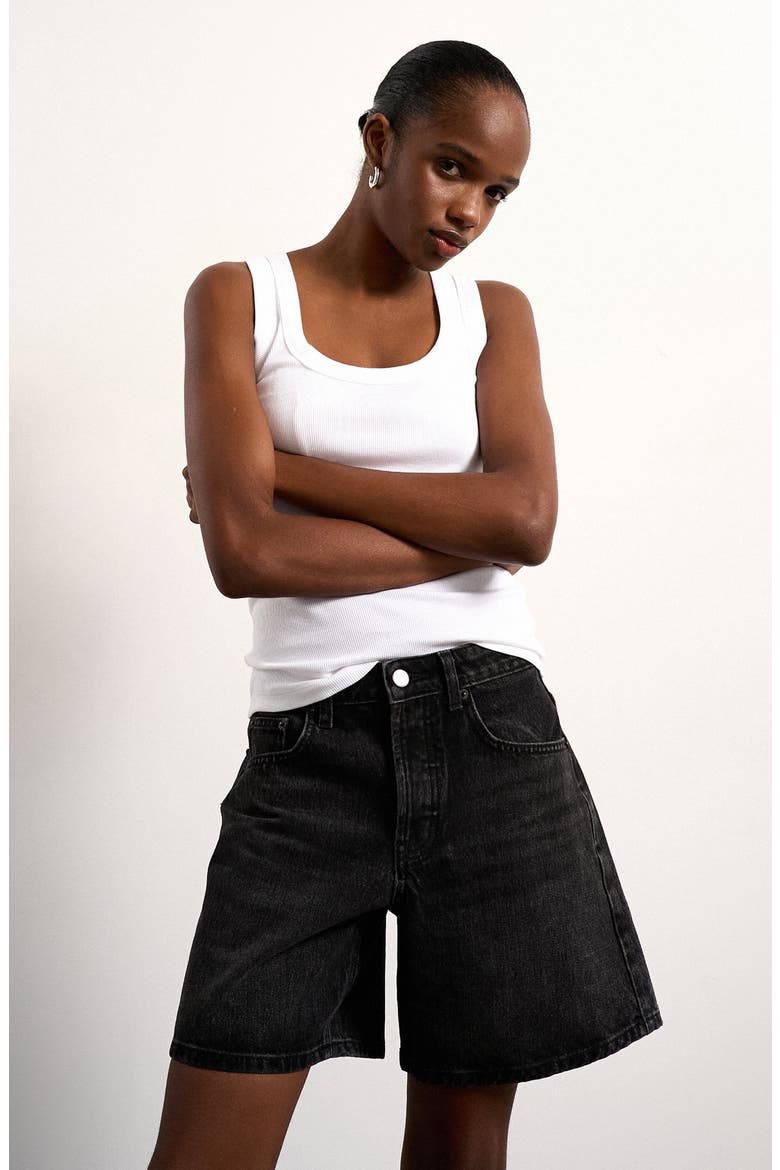 Editor Relaxed Mid Thigh Denim Shorts, Alternate, color, BLACK