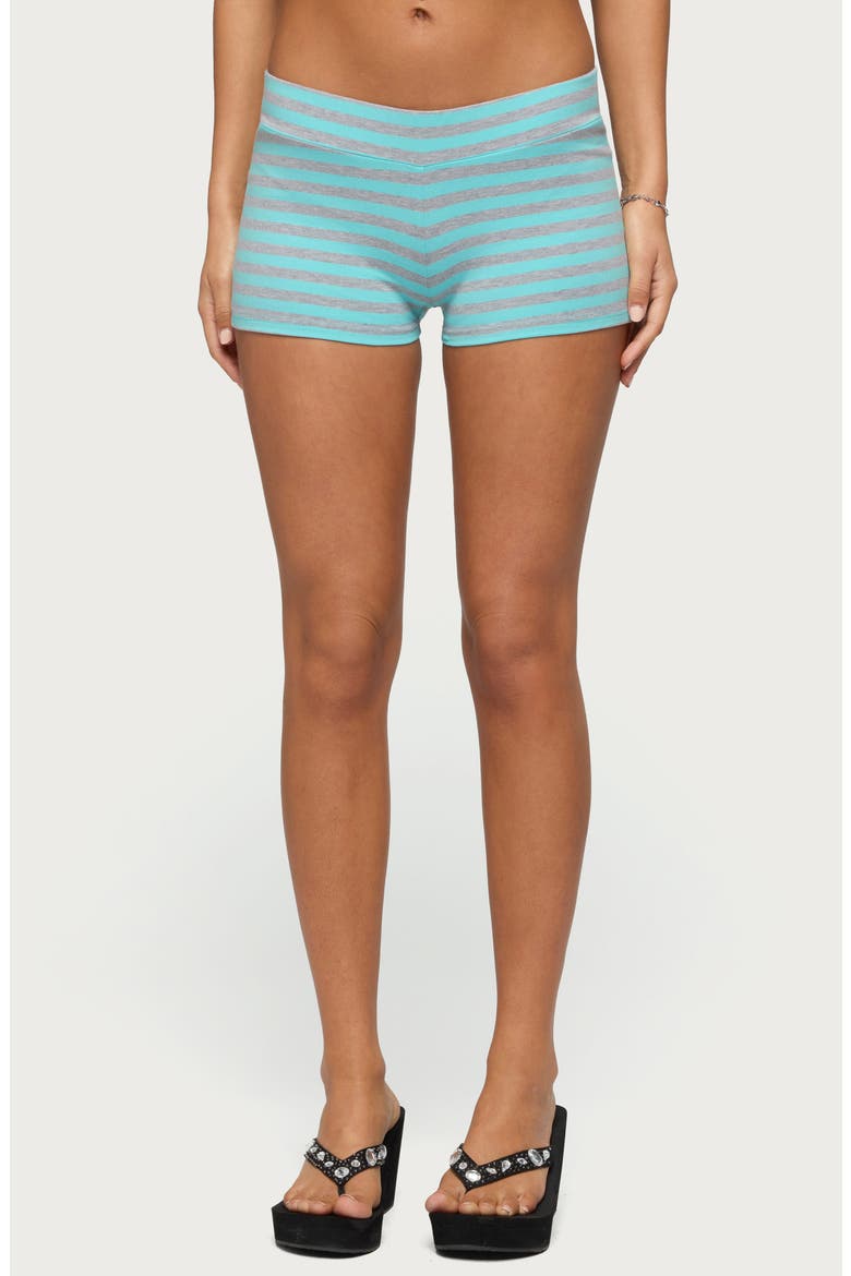 Delyla Stripe Micro Shorts, Main, color, AQUA
