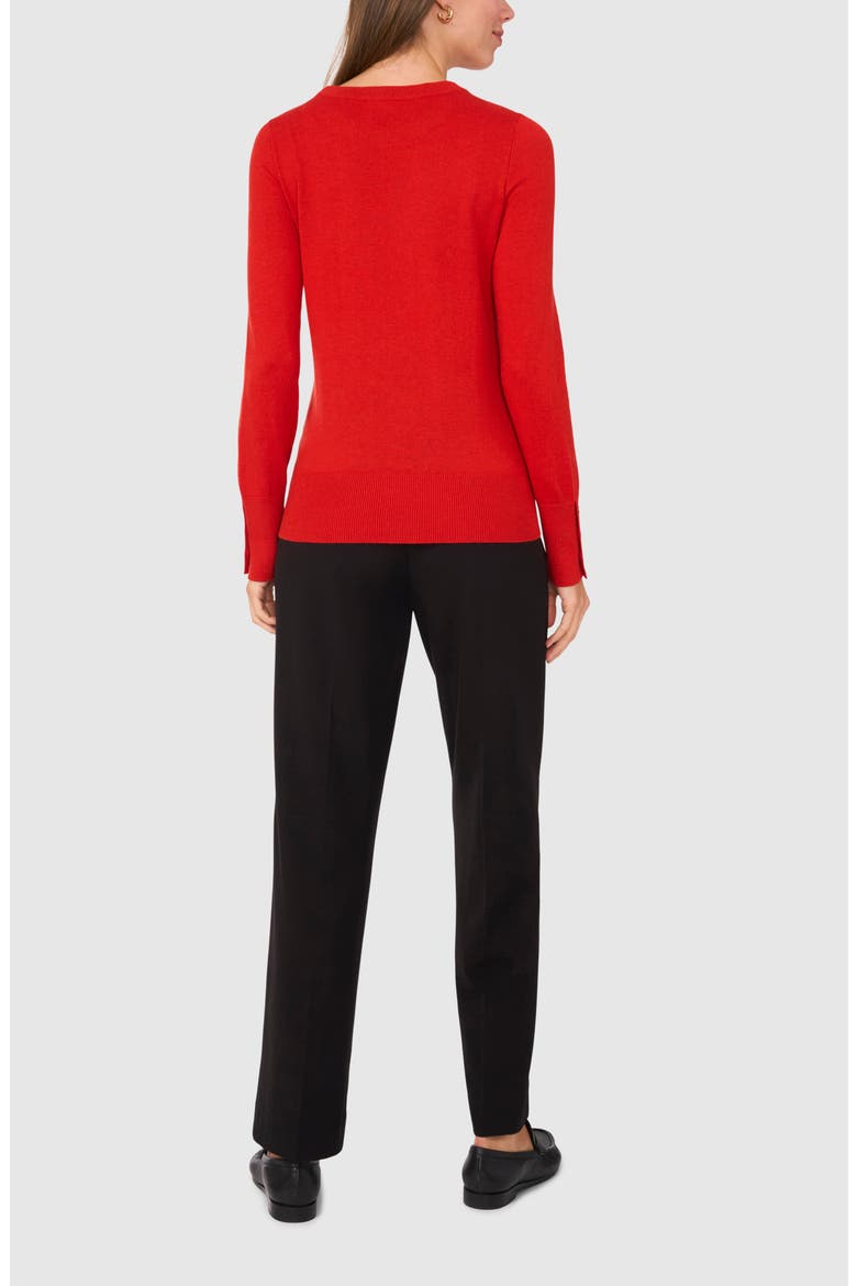 Button Cuff Crewneck Sweater, Alternate, color, WILD POPPY