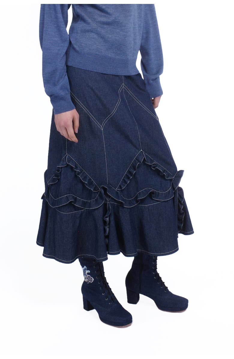 Anna Sui Denim Ruffle Maxi Skirt, Alternate, color, Denim