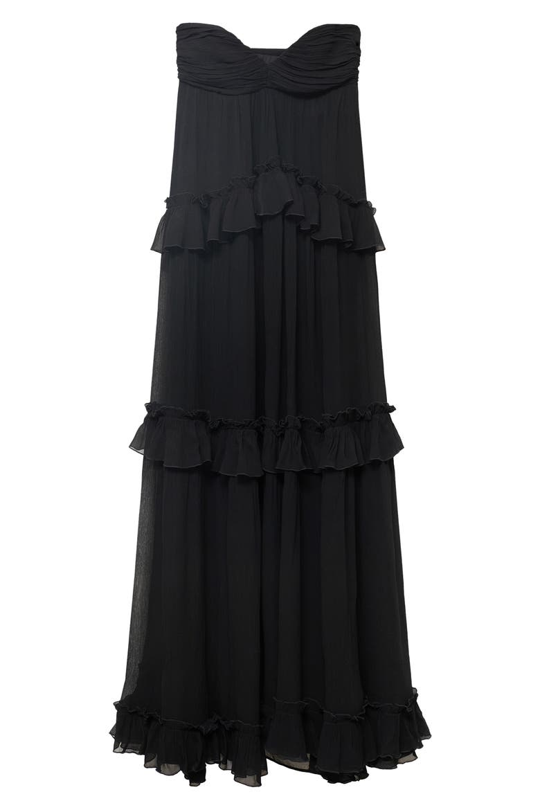 Strapless Ruffle Maxi Dress, Alternate, color, BLACK