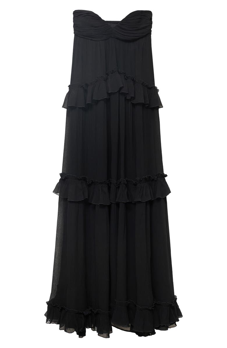 MANGO Strapless Ruffle Maxi Dress, Alternate, color, Black