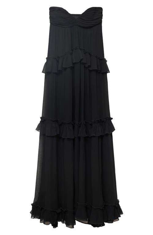 Mango Strapless Ruffle Maxi Dress In Black