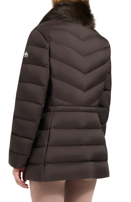 Moose Knuckles Belle Cote Genuine Shearling Collar Water Repellent 800 Fill Power Down Puffer Jacket In Brown