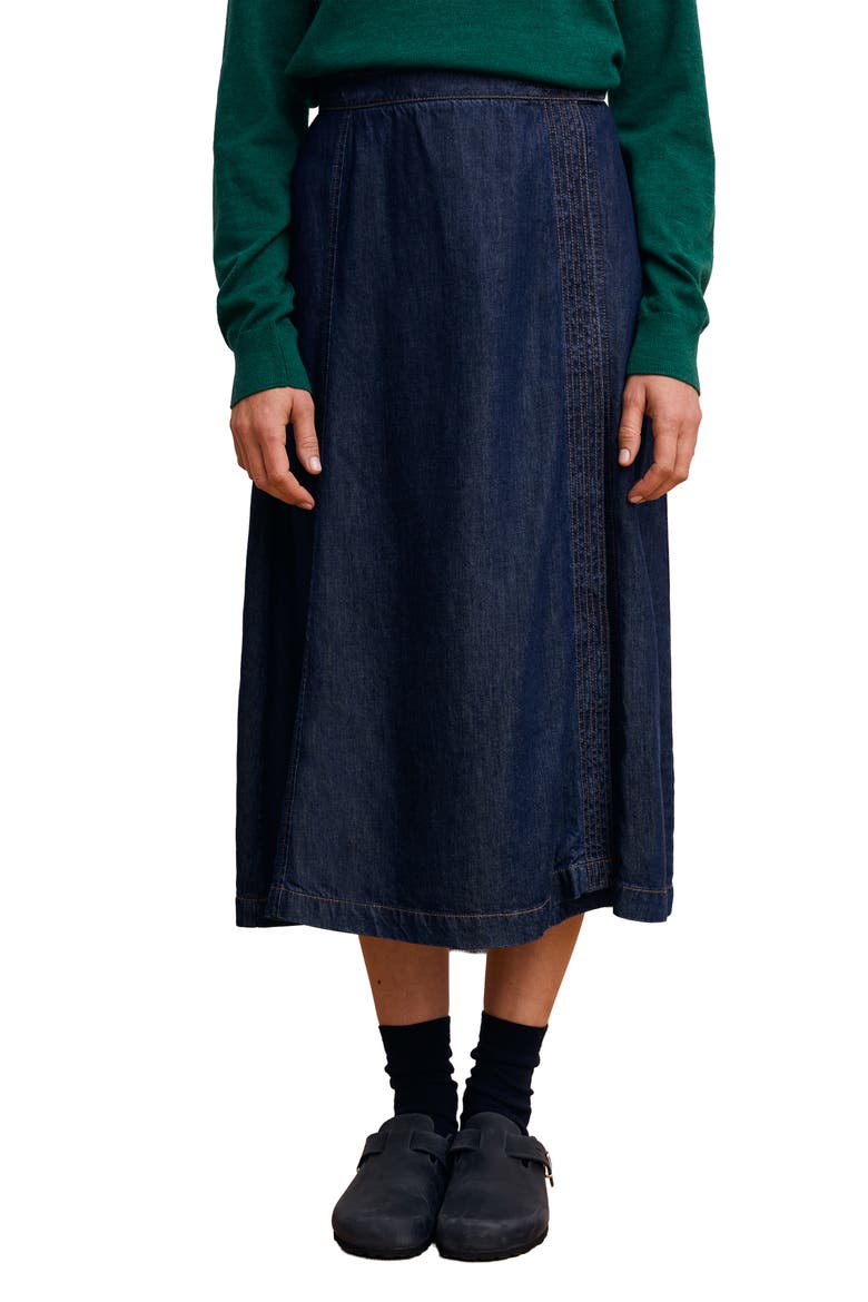 Midi Wrap A-Line Denim Skirt, Alternate, color, Indigo Rinse Wash