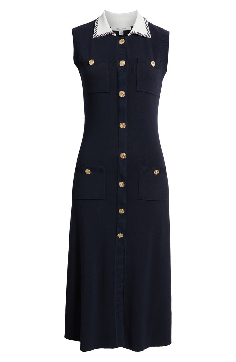 ZOE AND CLAIRE Contrast Collar Button-Up Shirtdress, Alternate, color, Navy