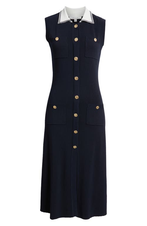 Zoe And Claire Contrast Collar Button-up Shirtdress In Blue