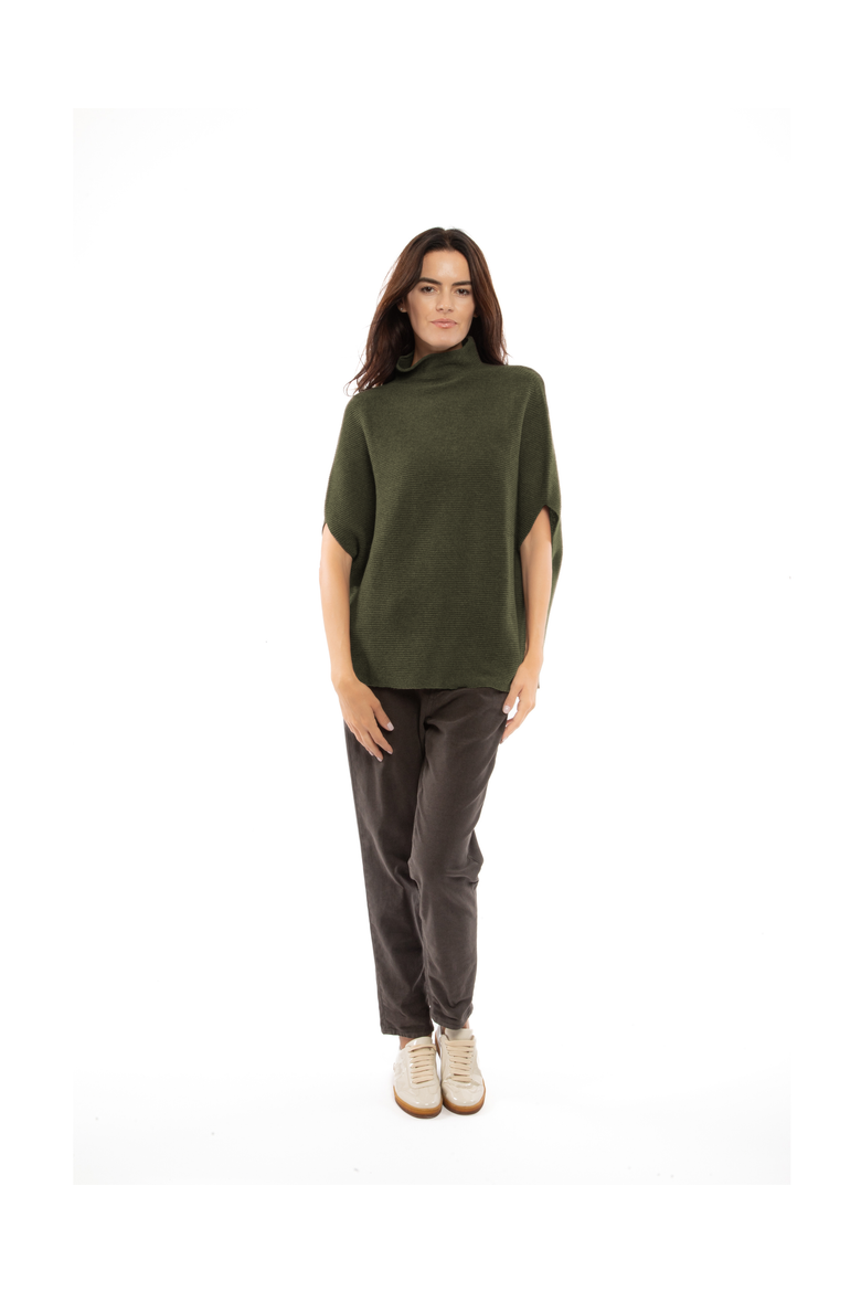 Pure Cashmere Funnel Neck Poncho, Alternate, color, Olive Green