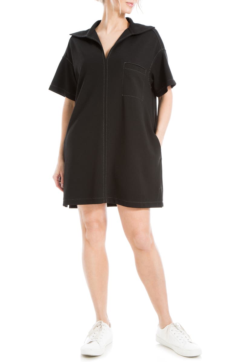 MAX STUDIO Collared Contrast Stitch Shift Dress, Alternate, color, Black/ White Contrast