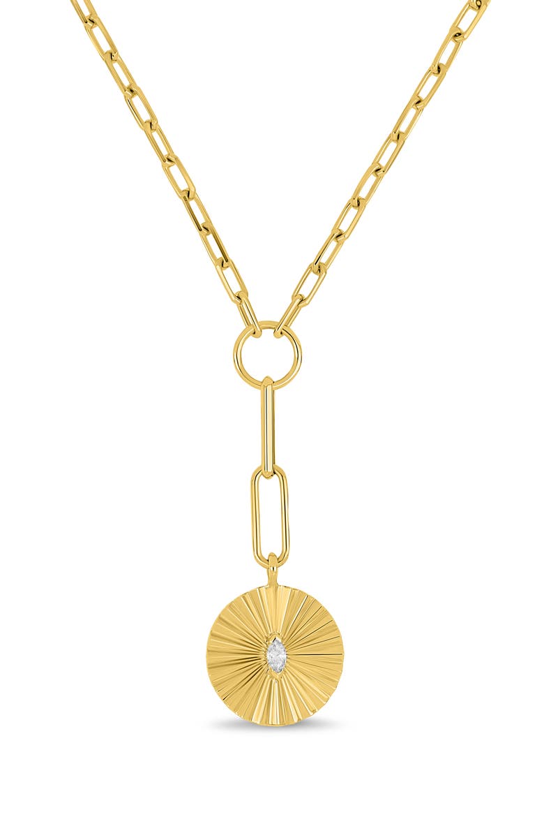 18K Gold Cleo Diamond Drop Medallion Pendant Necklace (Online Trunk Show), Main, color, 18K YELLOW GOLD