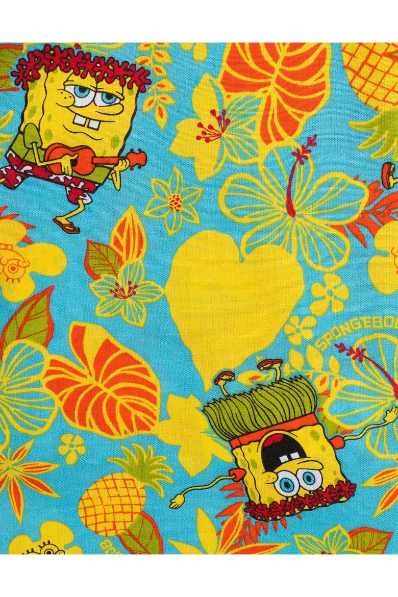 SpongeBob SquarePants Hawaiian Button-Down Shirt, Alternate, color, SpongeBob Teal