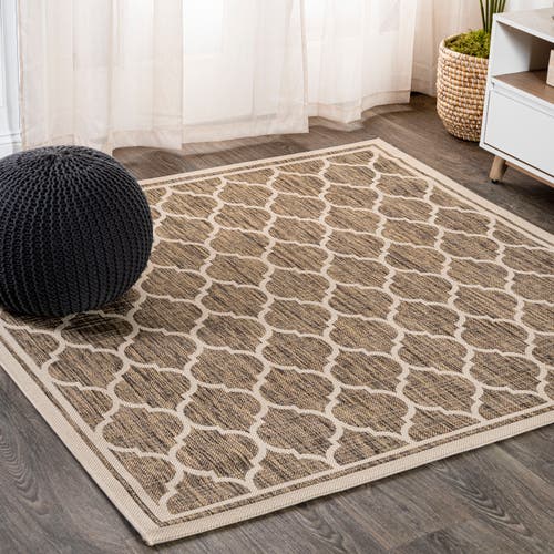 Jonathan Y Trebol Moroccan Trellis Textured Weave Indoor/outdoor Area Rug In Brown/beige