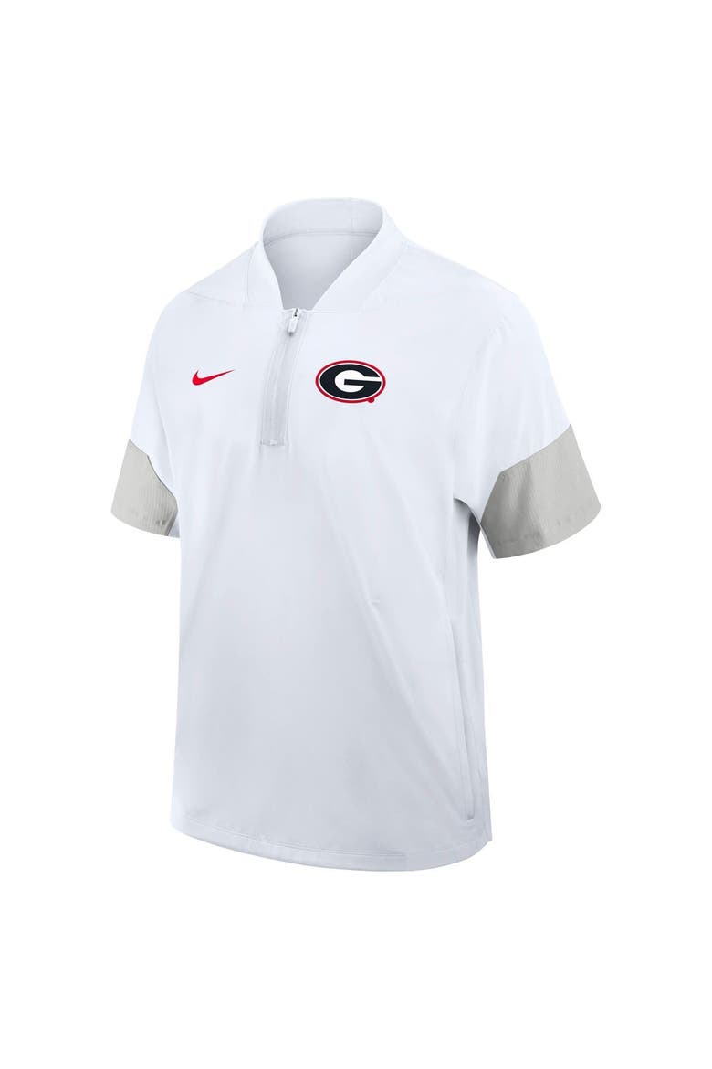 Men's Nike White Georgia Bulldogs 2025 Sideline Short Sleeve Quarter-Zip Coach Jacket, Alternate, color, White