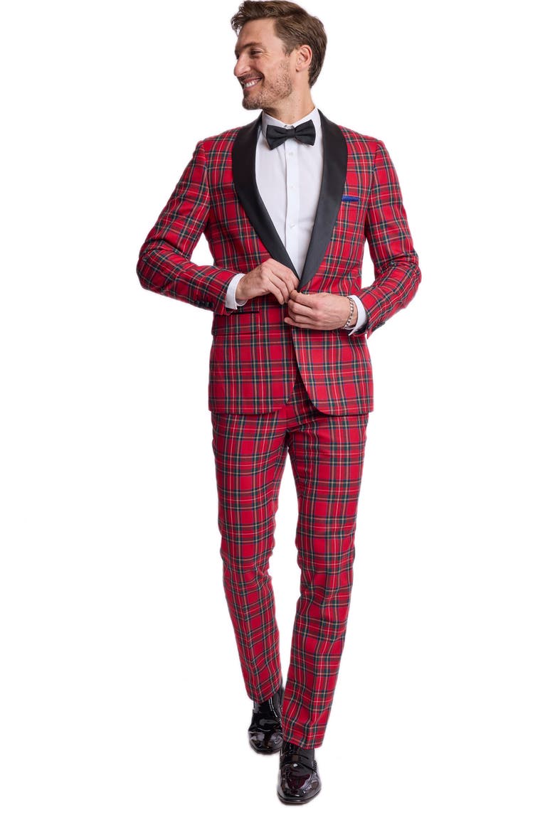 Osborne Shawl Collar Tuxedo Jacket, Alternate, color, RED ROYAL TARTAN