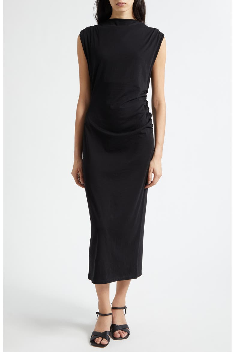 Cowl Neck Pima Cotton Midi Dress, Main, color, BLACK
