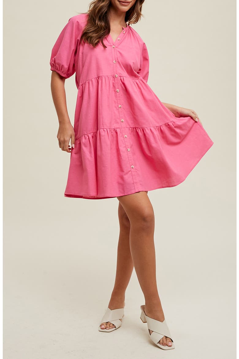 Button Front Tiered Dress, Main, color, PUNCH