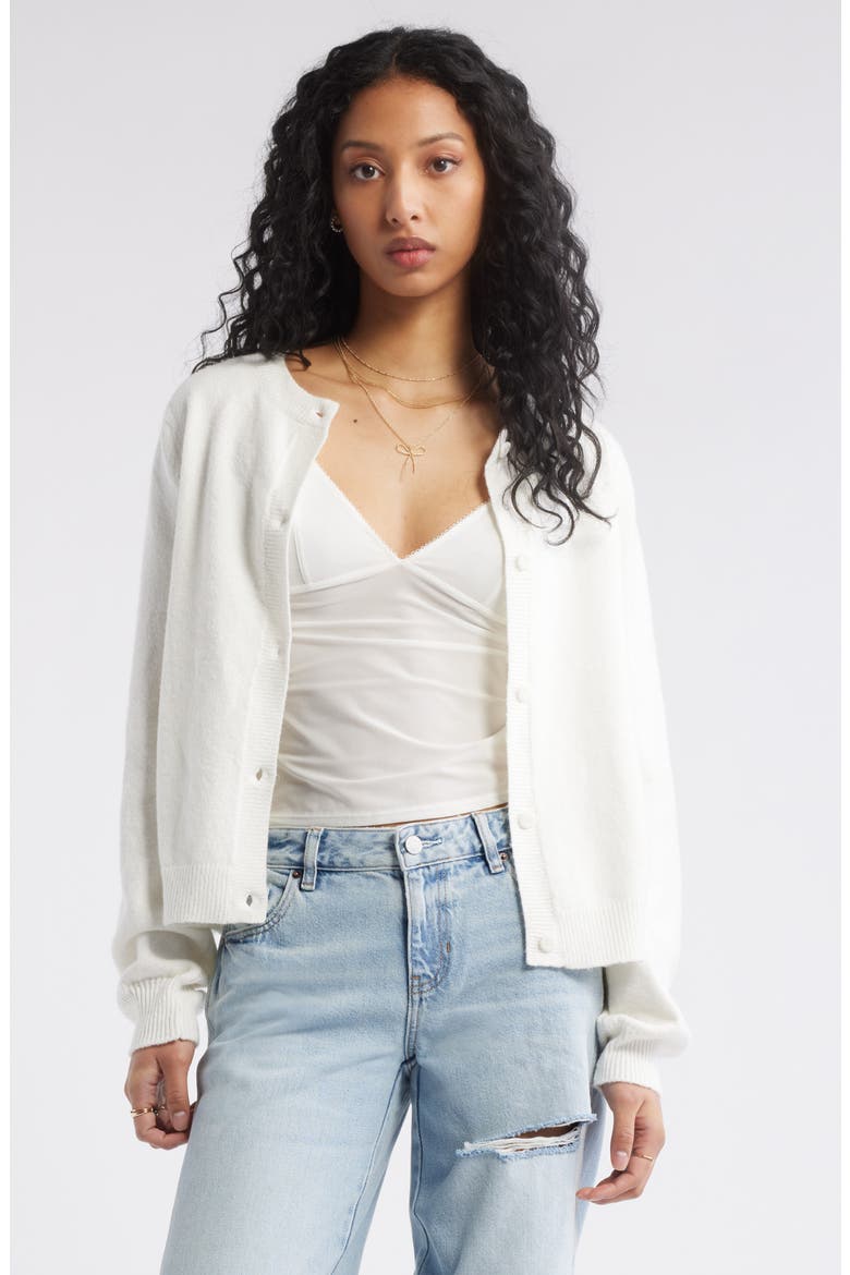 Crewneck Cotton Blend Cardigan, Main, color, IVORY