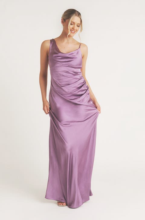 Cowl Front Asymmetric Bridesmaid Dress