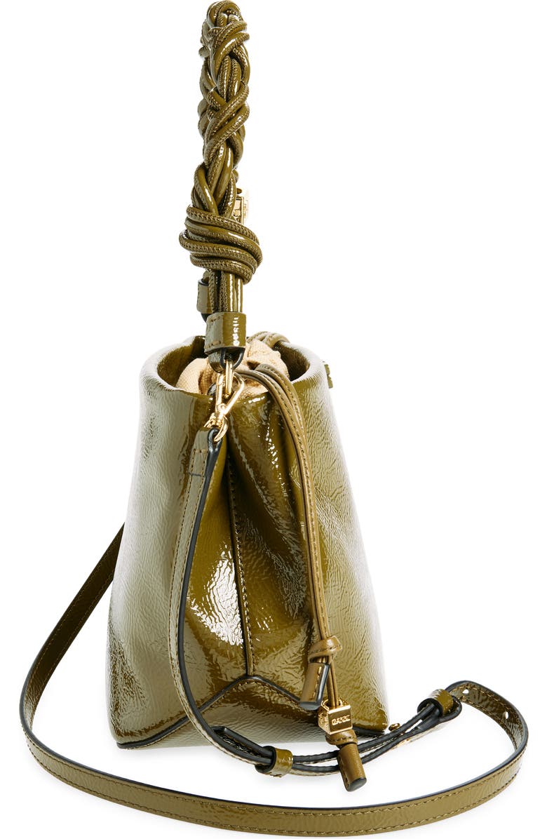 Ganni Bou Patent Crinkle Leather Bucket Bag, Alternate, color,