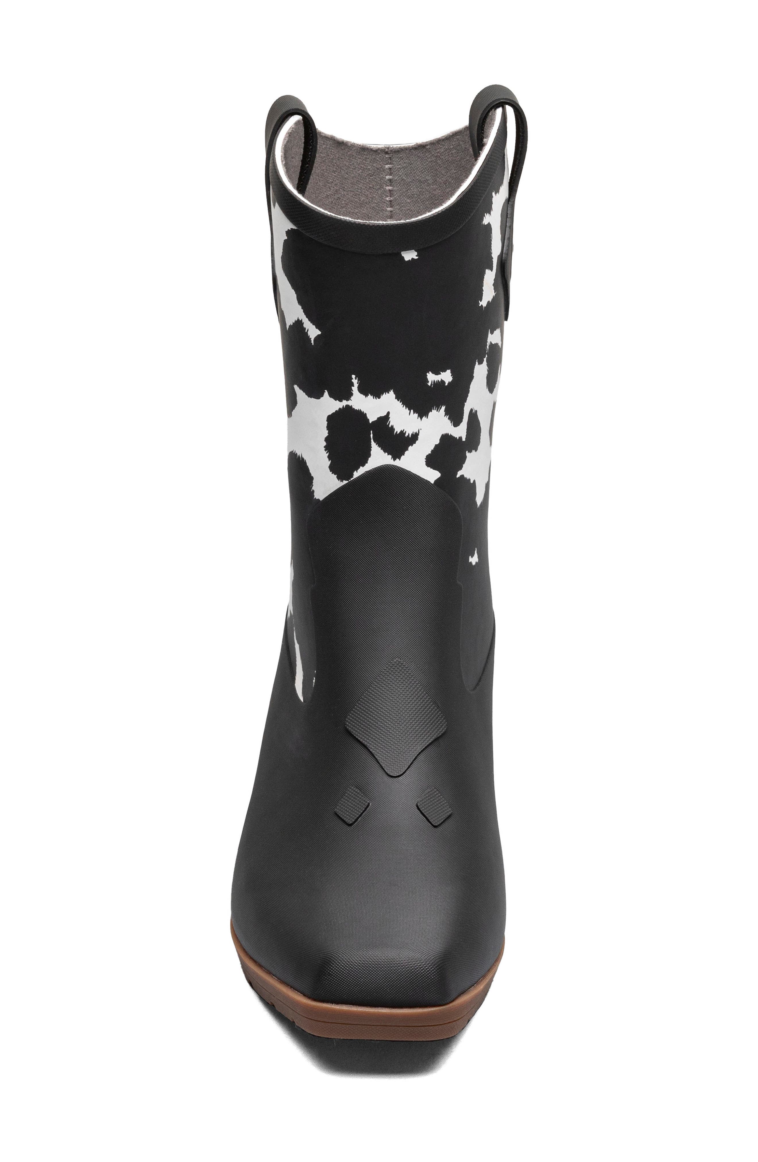 Jolene Mid Deco Waterproof Rain Boot, Alternate, color, BLACK W/ WHITE