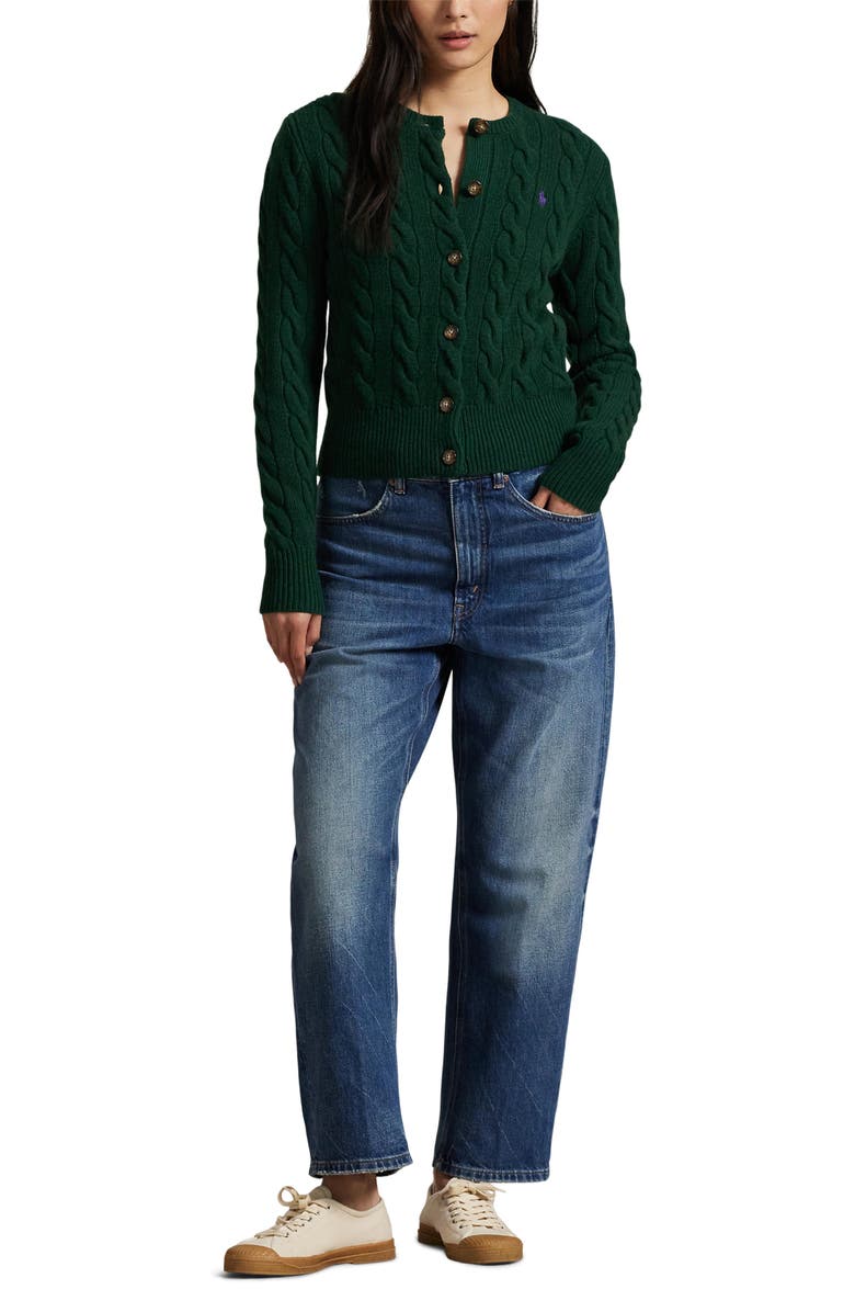 Polo Ralph Lauren Cable Knit Wool & Cashmere Cardigan, Alternate, color, Castleton Green